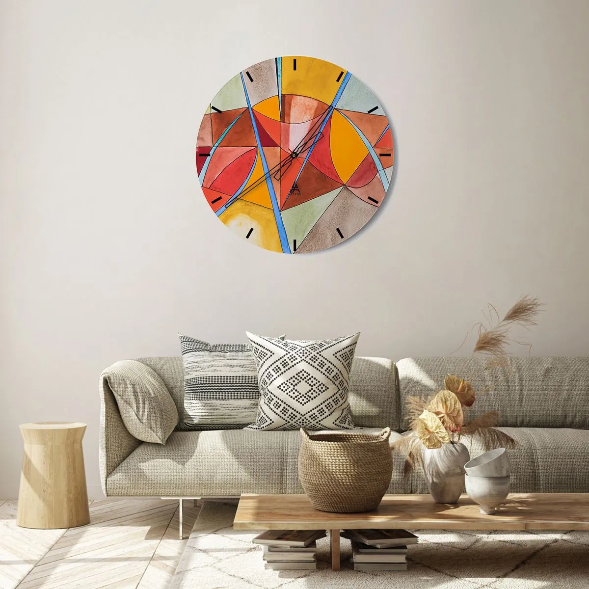 Ceas de perete - Ceas pe sticlă - Modele geometrice abstracte în culori vibrante - 30x30cm - Carusel, carusel de vise - Decorațiune modernă pentru perete pentru living, bucătărie și dormitor ARTTOR