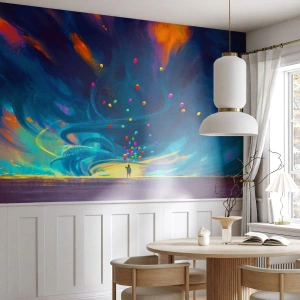 Tapet Premium Sand - Pe un vânt albastru - Pentru copii, Baloane colorate, Abstracția - 100x70 cm