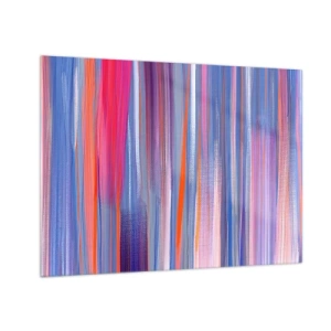 Tablou pe sticlă - Dungi verticale colorate în nuanțe de roz, violet și albastru - 70x50cm - Să intrăm în curcubeu - Decorațiune modernă pentru perete pentru living și dormitor ARTTOR