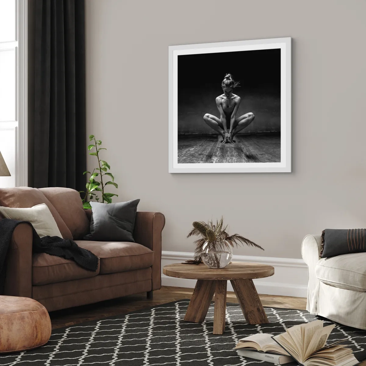 Poster în ramă albă - Energie de dans concentrată - 40x40 cm
