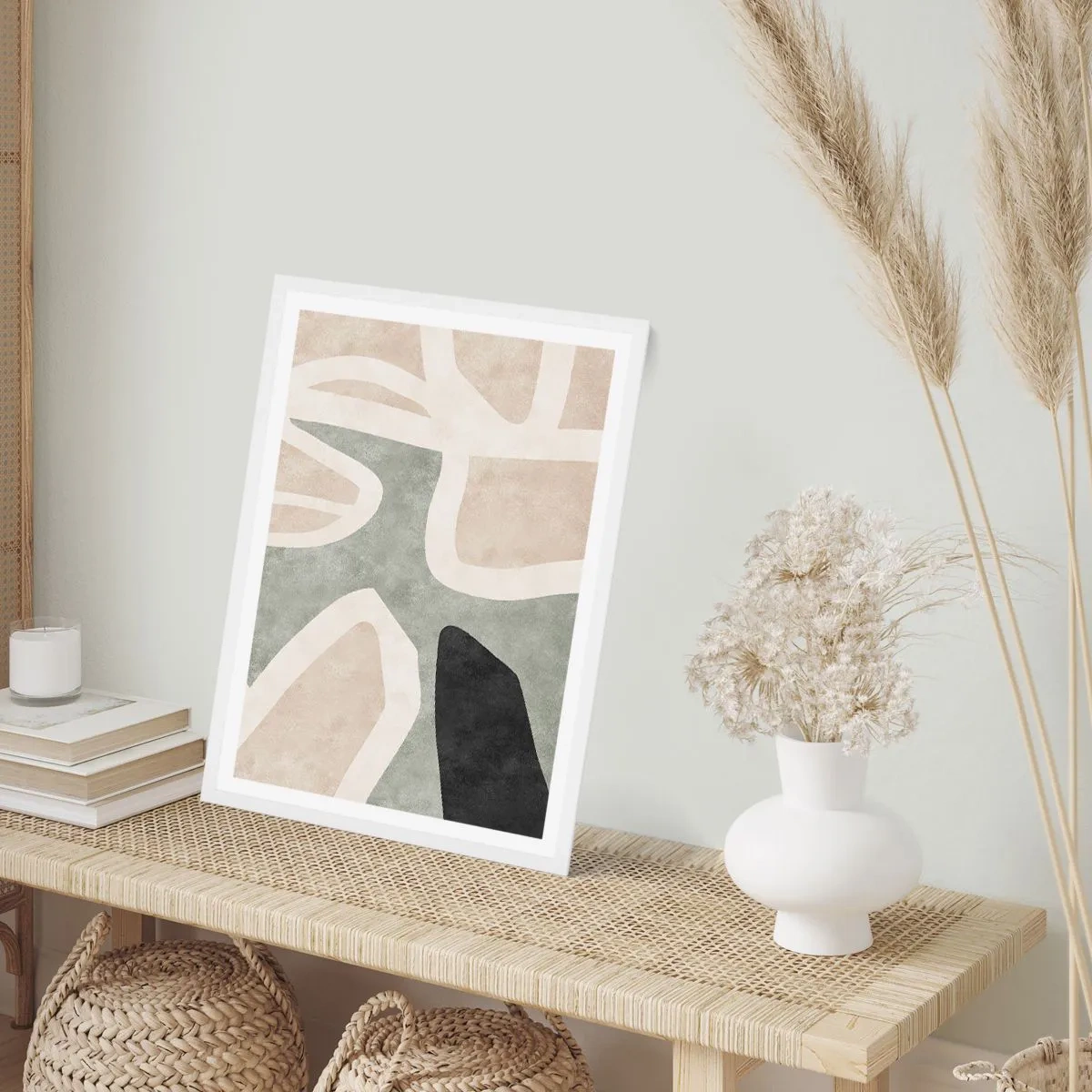 Poster în ramă albă - Compoziție cu motiv negru - 50x70 cm