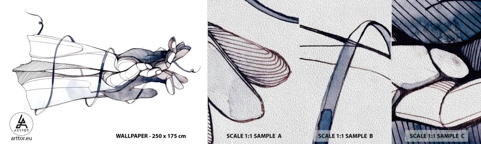 Mostră tapet Premium Sand - Un studiu al atingerii - Abstracția, Mâinile, Grafică - 100x30 cm