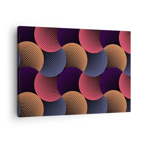 Tablou pe pânză Canvas - Cercuri geometrice în nuanțe de roz, violet și auriu - 70x50cm - Într-un ritm de cerc - Decorațiune modernă pentru perete pentru living și dormitor ARTTOR