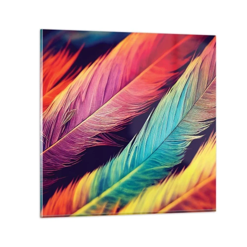 Tablou pe sticlă - Curcubeu cu pene - 40x40 cm