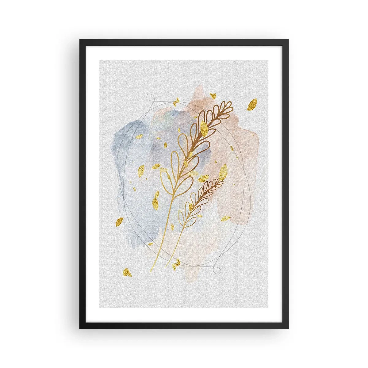 Poster în ramă neagră - compoziție botanică delicată cu detalii aurii - 50x70cm - Suflul de aur - Decorațiune modernă pentru perete pentru living și dormitor ARTTOR
