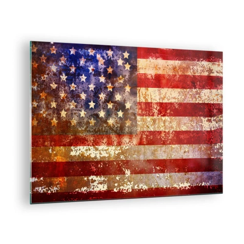 Tablou pe sticlă - Steagul american ruginit - 70x50cm - Gloria nu trece - Decorațiune modernă pentru perete pentru living și dormitor ARTTOR