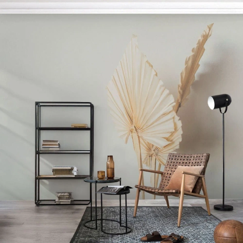 Tapet Standard Eco - Frunze de palmier uscate pe un fundal deschis în stil boho - 100x70cm - Când este nevoie de ușurare - Decorațiune modernă pentru perete pentru living și dormitor ARTTOR