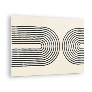 Tablou pe sticlă - pictură abstractă în alb și negru care înfățișează linii în formă de arc. - 70x50cm - În curând... - Decorațiune modernă pentru perete pentru living și dormitor ARTTOR