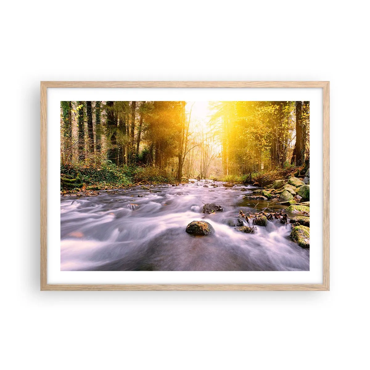 Poster în ramă de stejar deschis - Malachit în rame de argint și aur - 70x50 cm
