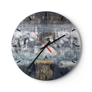 Ceas de perete - Ceas pe sticlă - Compoziție abstractă în nuanțe reci cu texturi - 30x30cm - Ca pe gheață, ca pe asfalt - Decorațiune modernă pentru perete pentru living, bucătărie și dormitor ARTTOR