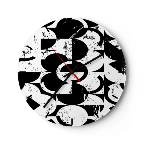 Ceas de perete - Ceas pe sticlă - Un model geometric alb-negru cu caracter artistic - 30x30cm - Albul e alb și negrul e negru - Decorațiune modernă pentru perete pentru living, bucătărie și dormitor ARTTOR