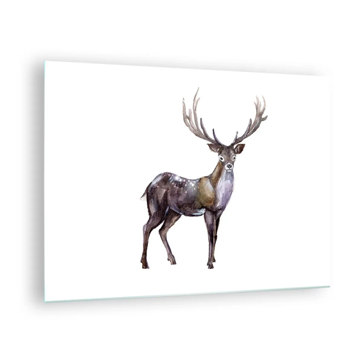 Tablou pe sticlă - Cerb elegant în acuarelă - 70x50cm - Regele pustietății nordice - Decorațiune modernă pentru perete pentru living și dormitor ARTTOR