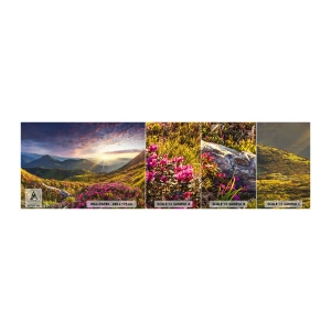 Mostră tapet autocolant Deluxe Sticker - Prospețimea unei dimineți de munte - Peisaj, Munţi, Flori - 100x30 cm