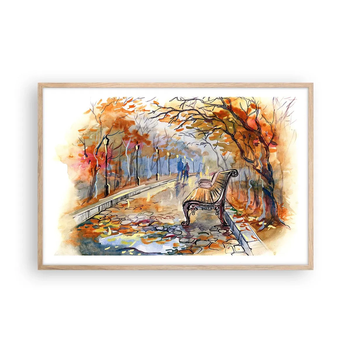 Poster în ramă de stejar deschis - Pășim împreună în toamnă - 91x61 cm