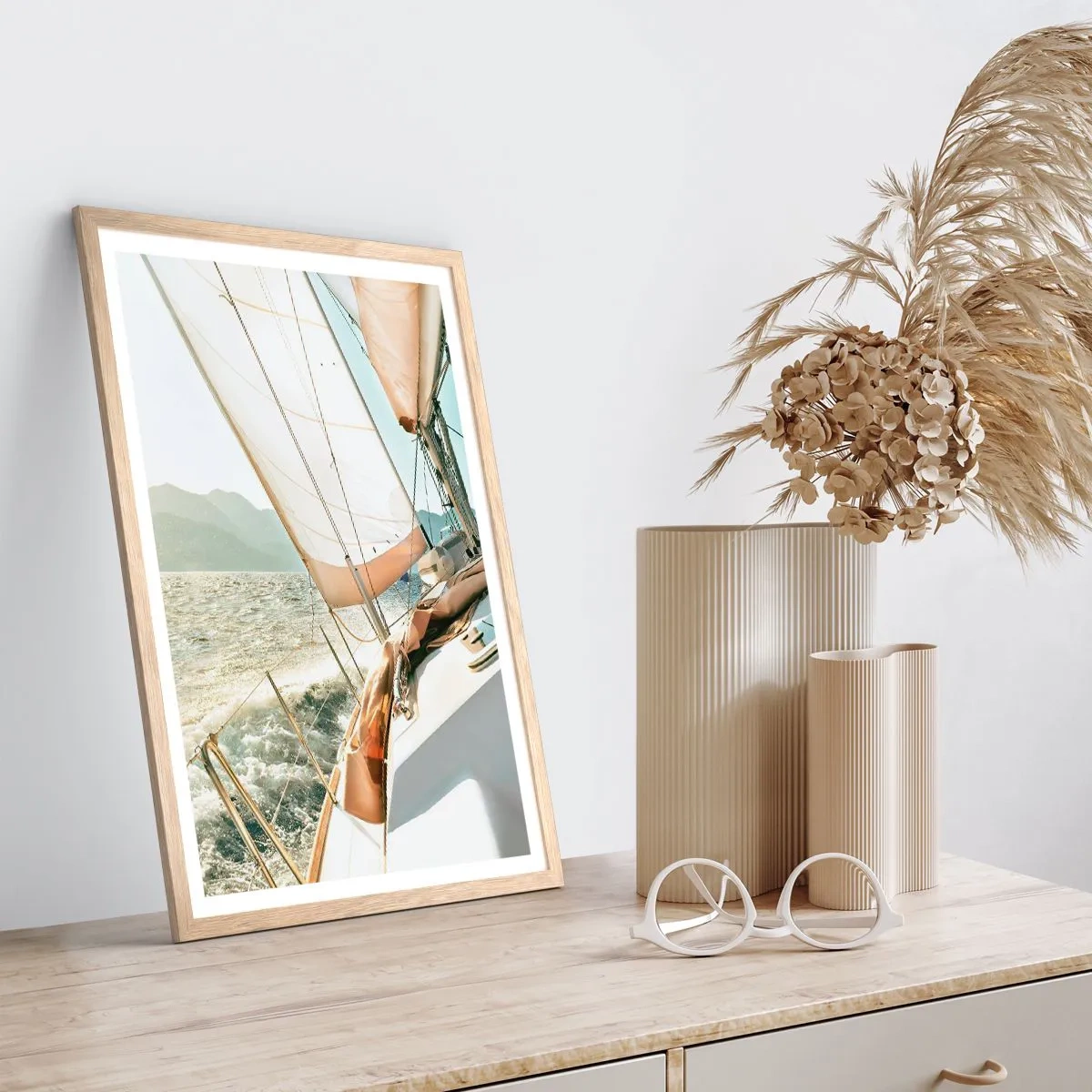 Poster în ramă de stejar deschis - Pânzele umflate de vânt - 30x40 cm