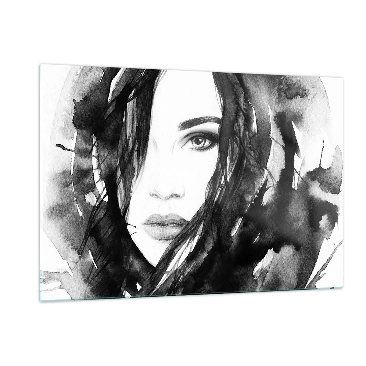 Tablou pe sticlă - Studiu unei dame în alb și negru - 120x80 cm