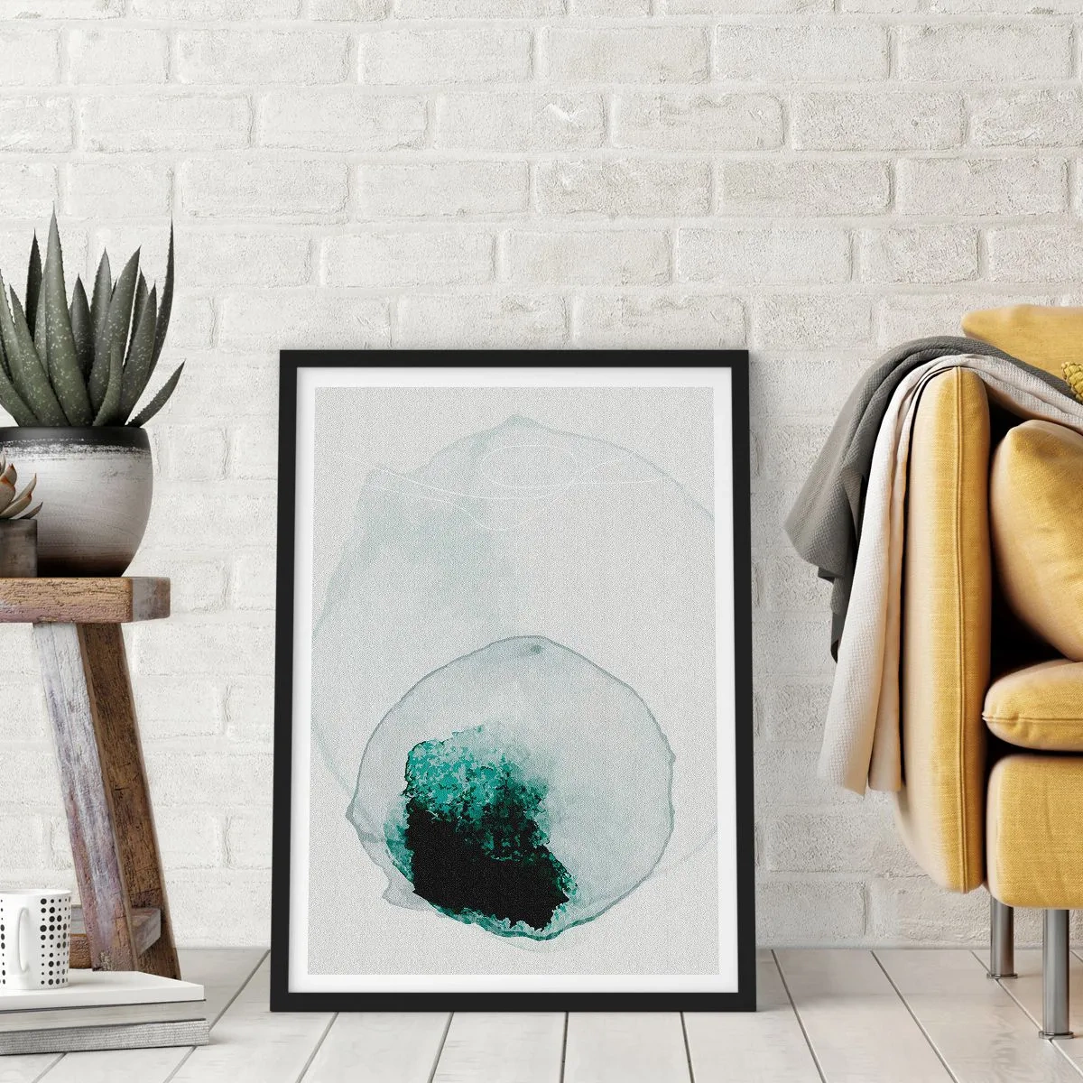 Poster în ramă neagră - Formă organică abstractă în nuanțe de verde - 50x70cm - Într-o picătură de apă - Decorațiune modernă pentru perete pentru living și dormitor ARTTOR
