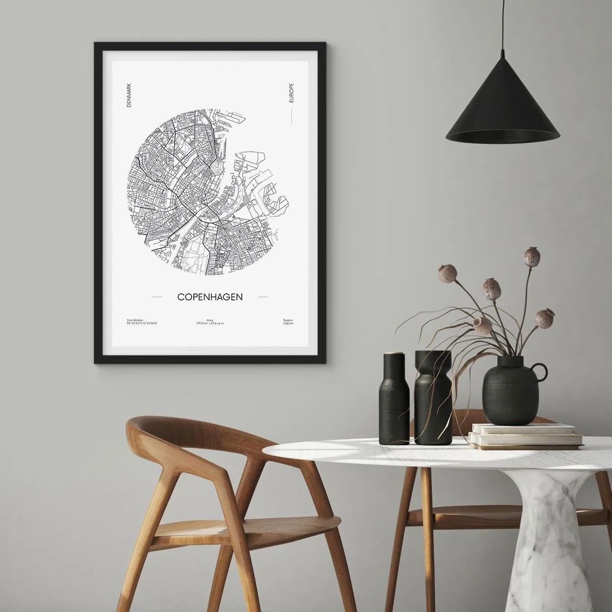 Poster în ramă neagră - Anatomia Copenhagăi - 61x91 cm