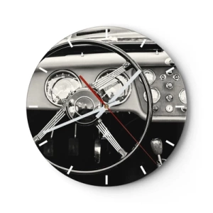 Ceas de perete - Ceas pe sticlă - Cockpit de mașină de epocă într-un ton sepia retro - 30x30cm - Visul unui colecționar - Decorațiune modernă pentru perete pentru living, bucătărie și dormitor ARTTOR