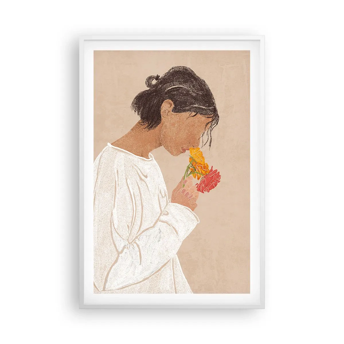 Poster în ramă albă - Fată și floare - 61x91 cm