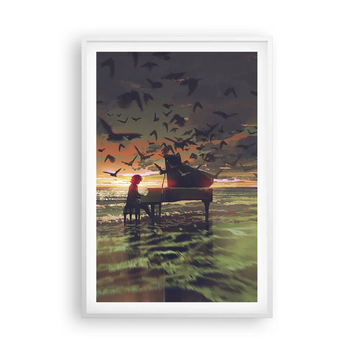 Poster în ramă albă - Concert pentru pian și valuri - 61x91 cm