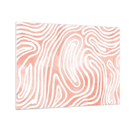 Tablou pe sticlă - Model abstract în nuanțe de alb și coral - 70x50cm - Într-un labirint de coral - Decorațiune modernă pentru perete pentru living și dormitor ARTTOR