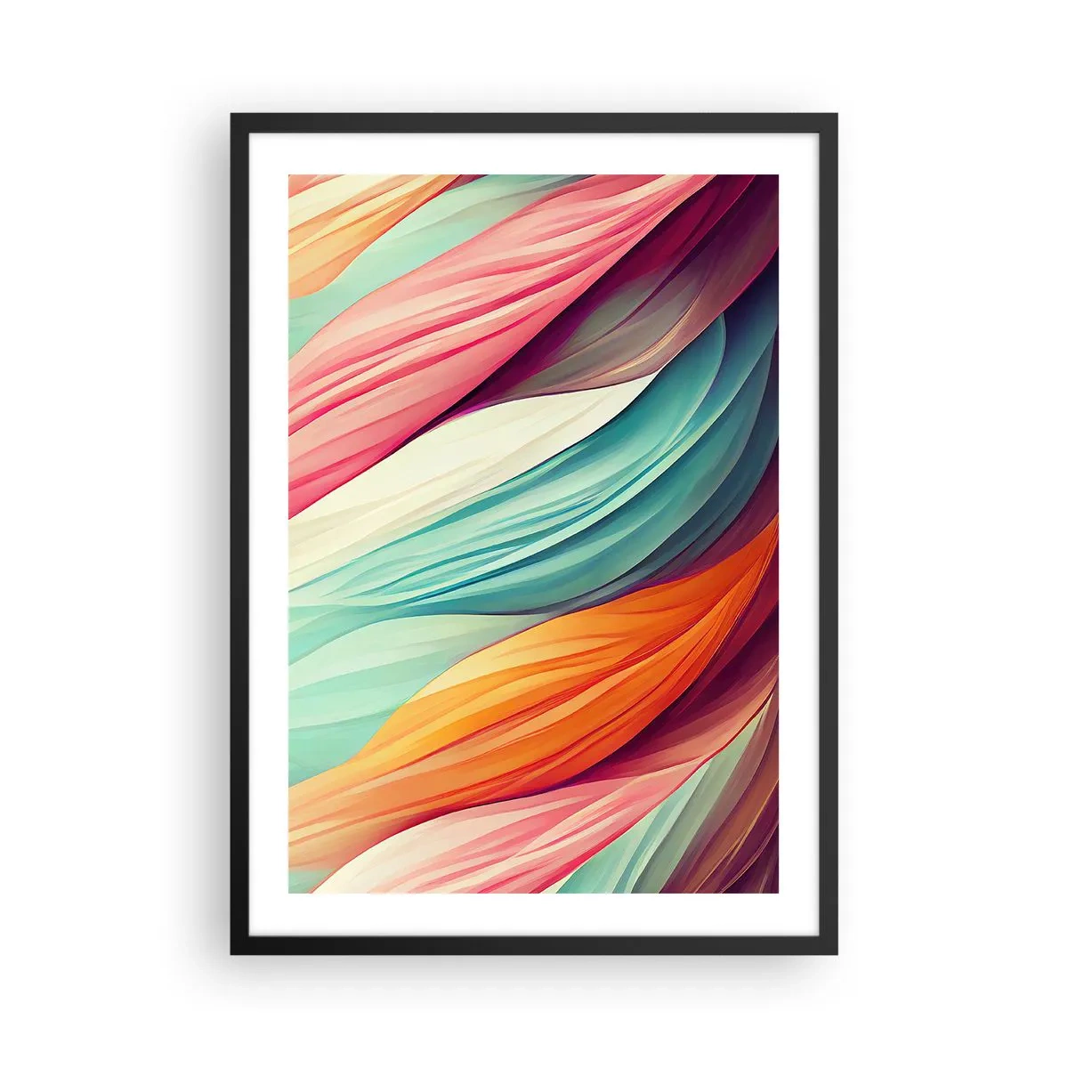 Poster în ramă neagră - O compoziție abstractă de linii ondulate în culori intense. - 50x70cm - Țesătură de curcubeu - Decorațiune modernă pentru perete pentru living și dormitor ARTTOR