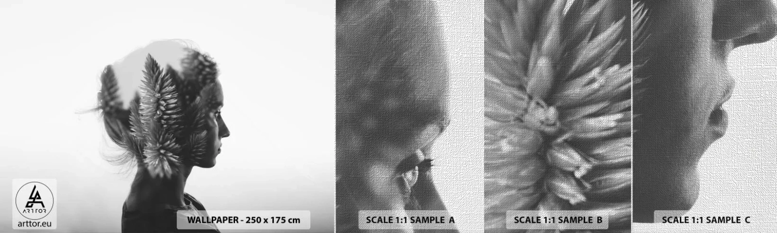 Mostră tapet Premium Canvas - Doamna din pădurea de pini - Abstracția, Femeie, Bucată - 100x30 cm