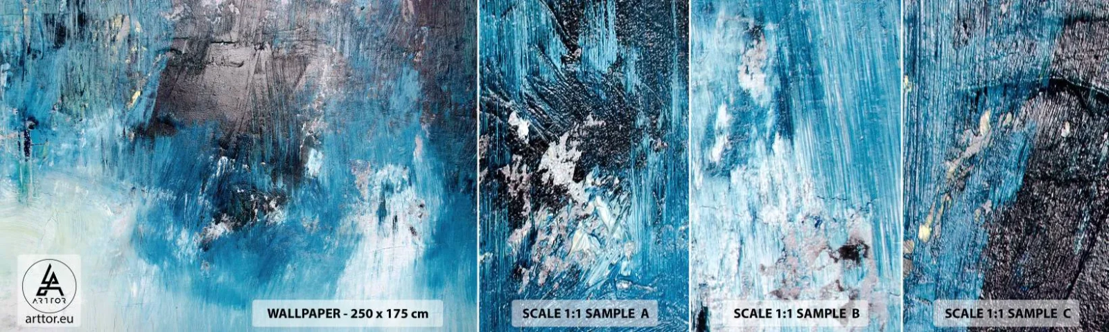 Mostră tapet autocolant Deluxe Sticker - Rapsodie albastră - Abstracția, Bucată, Artă Modernă - 100x30 cm