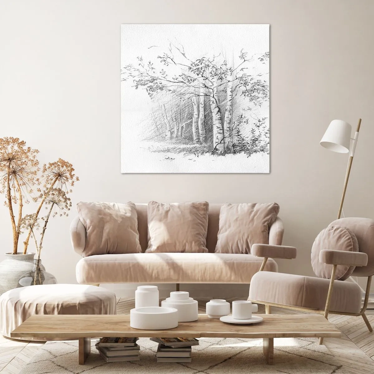 Tablou pe pânză - Lumina pădurii de mesteceni - 40x40 cm