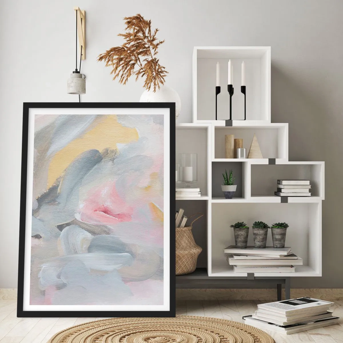 Poster în ramă neagră - Compoziție abstractă în culori pastelate - 50x70cm - Într-o lume de pastel - Decorațiune modernă pentru perete pentru living și dormitor ARTTOR