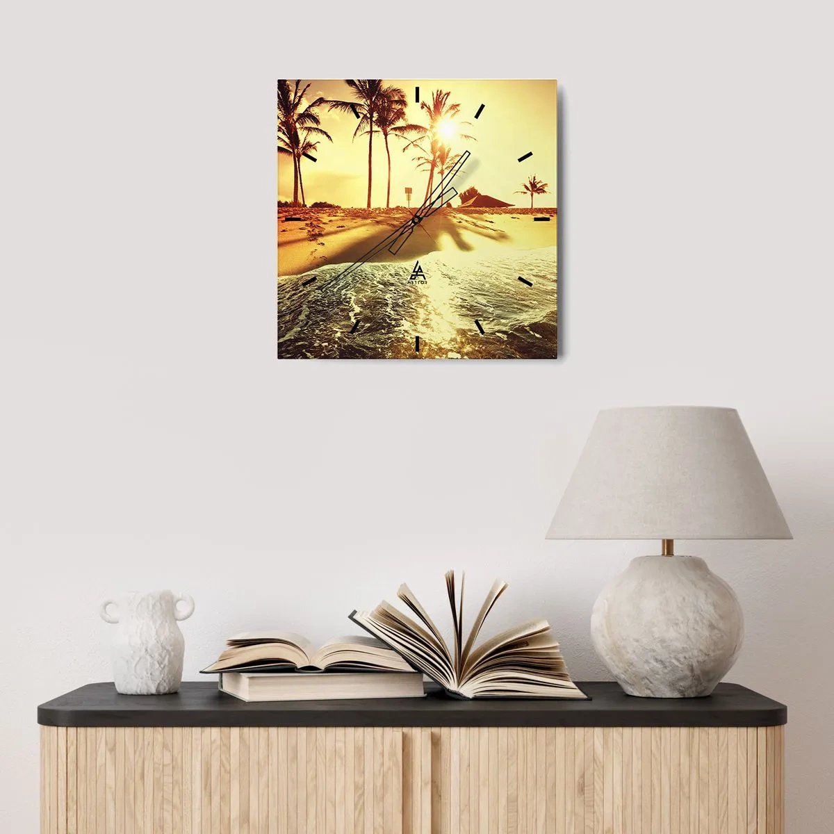 Ceas de perete - Ceas pe sticlă - California după-amiază - 40x40 cm