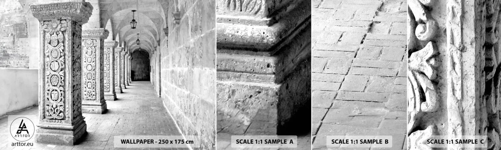 Mostră tapet autocolant Deluxe Sticker - Și încotro…? - Arhitectură, Bucată, alb-negru - 100x30 cm