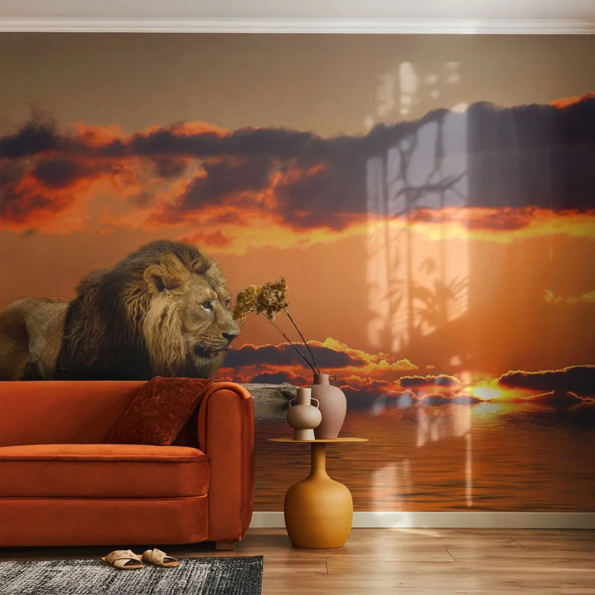 Tapet Premium Canvas - Regele naturii - Leu, Apus de soare, Animale - 250x175 cm