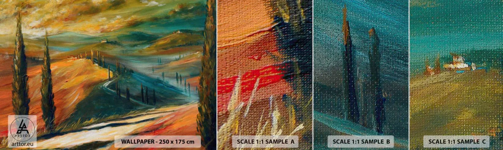 Mostră tapet Premium Canvas - Peisaj toscan - Peisaj, Toscana, Călătorii - 100x30 cm