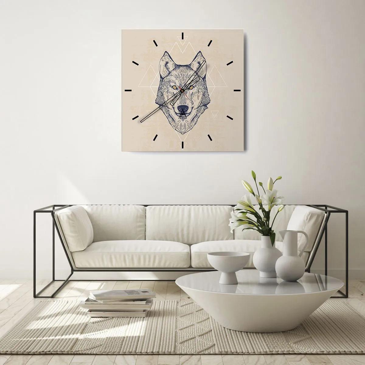 Ceas de perete - Ceas pe sticlă - Un alfa cu o privire pătrunzătoare - 30x30 cm