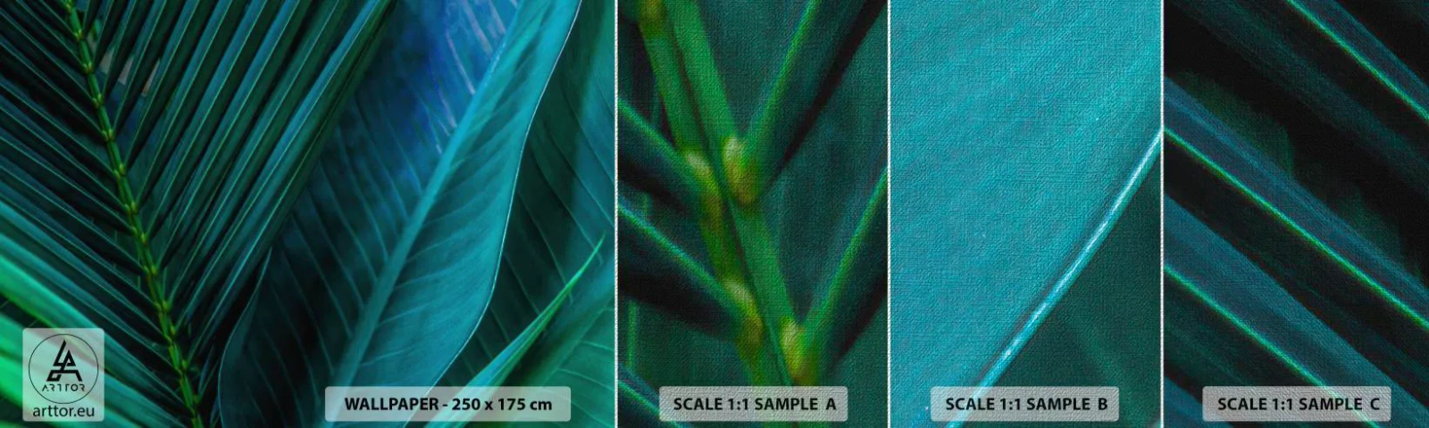 Mostră tapet Premium Canvas - Anatomia verdelui - Frunze verzi, Planta tropicala, Natură - 100x30 cm