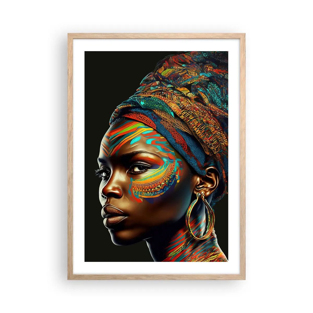 Poster în ramă de stejar deschis - Regina africană - 50x70 cm