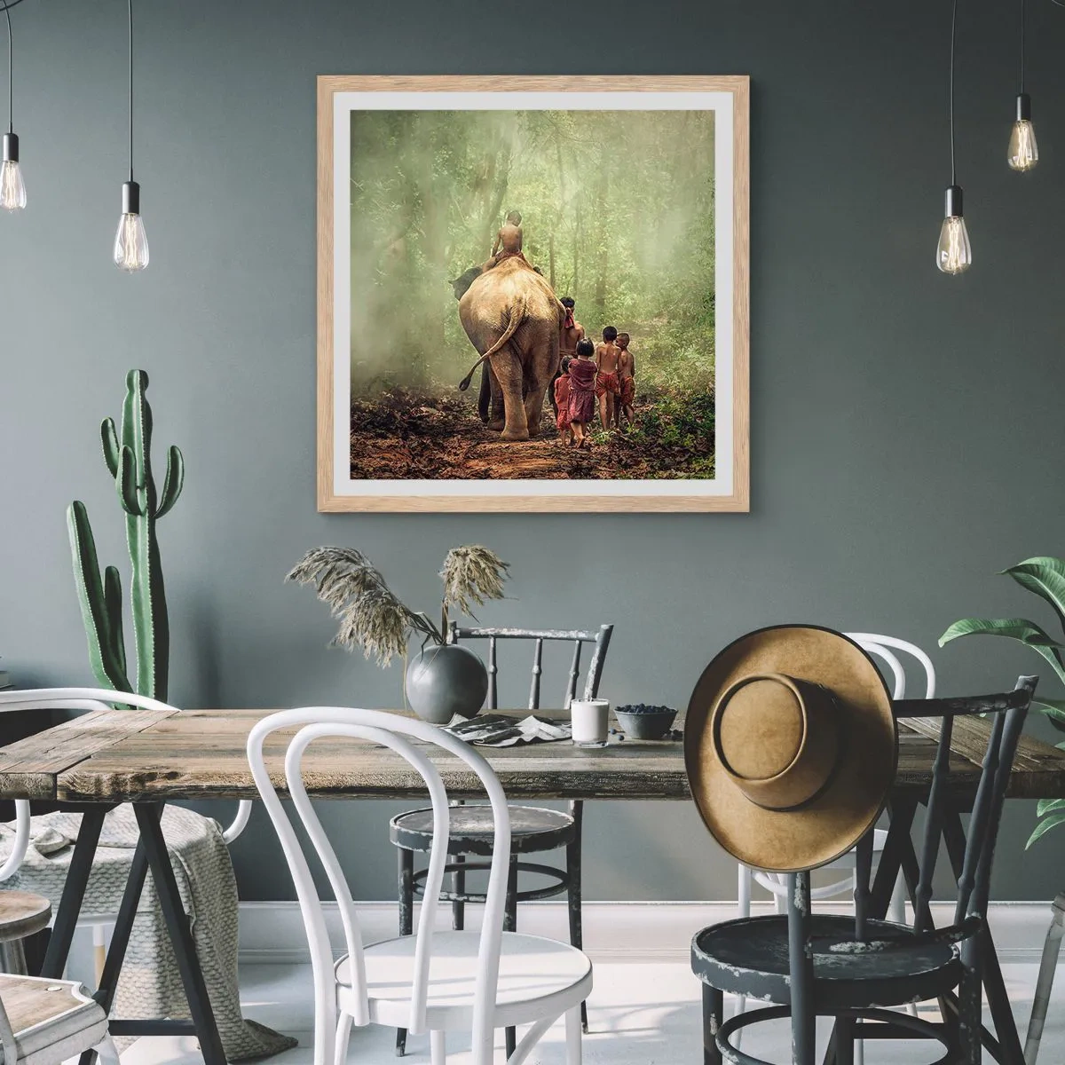 Poster în ramă de stejar deschis - Noua Carte a Junglei - 40x40 cm