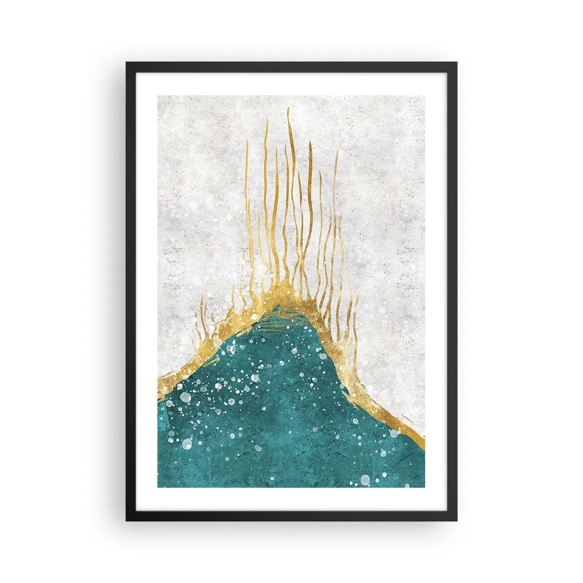 Poster în ramă neagră - Compoziție abstractă aurie și albastră - 50x70cm - Mareea de aur - Decorațiune modernă pentru perete pentru living și dormitor ARTTOR