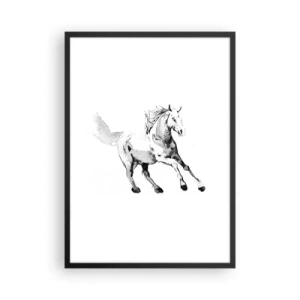 Poster în ramă neagră - O ilustrație minimalistă a unui cal în galop - 50x70cm - Suflet neîmblânzit - Decorațiune modernă pentru perete pentru living și dormitor ARTTOR