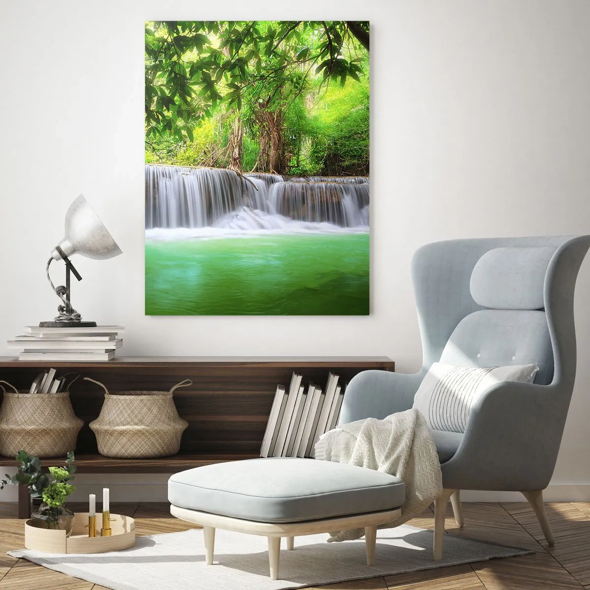Tablou pe sticlă - Cascada verde - 80x120 cm