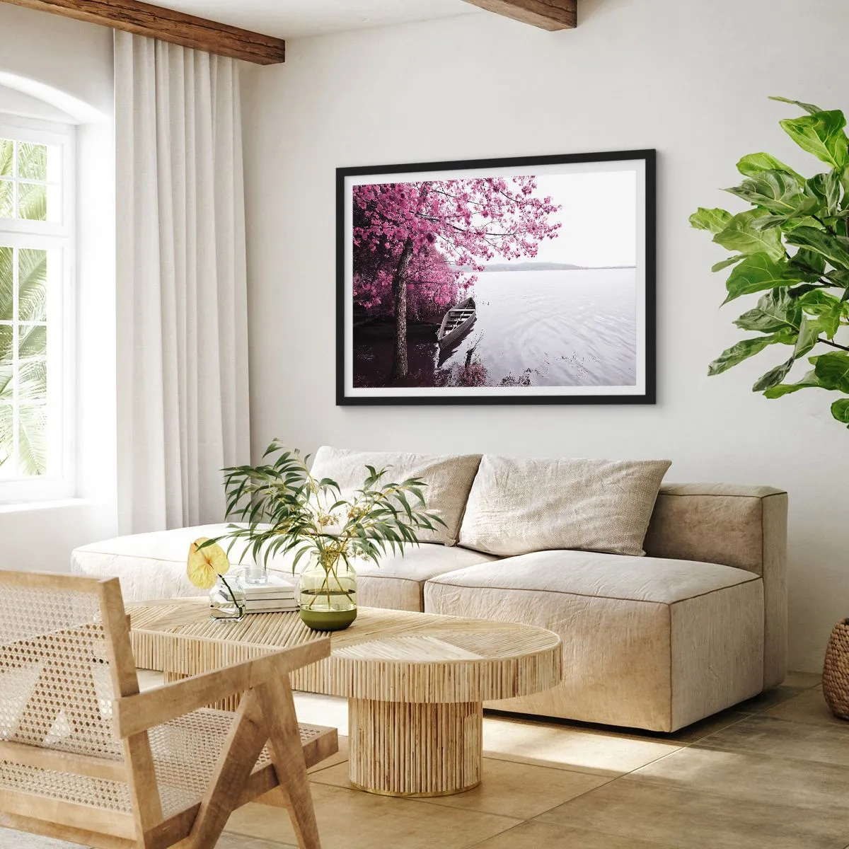 Poster în ramă neagră - În tăcerea roz - 70x50 cm