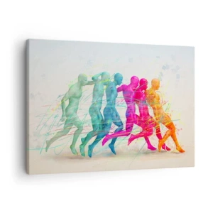 Tablou pe pânză Canvas - Siluete colorate de alergători în mișcare - 70x50cm - Armonie de mișcare - Decorațiune modernă pentru perete pentru living și dormitor ARTTOR