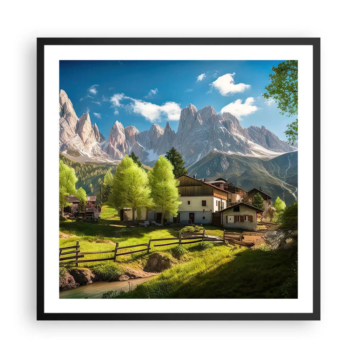 Poster în ramă neagră - Idilă alpină - 60x60 cm