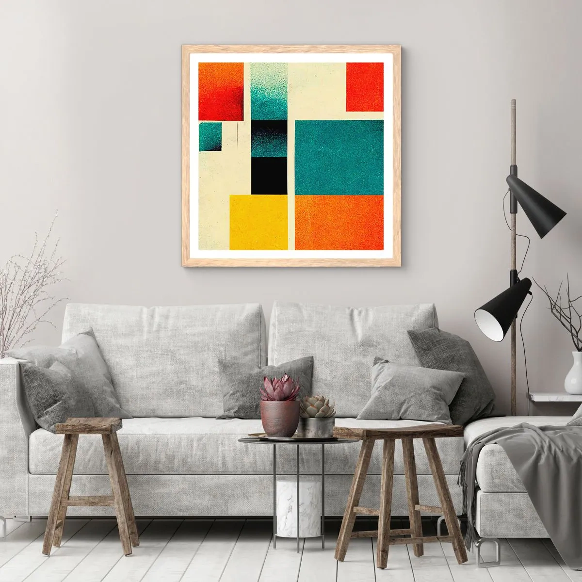 Poster în ramă de stejar deschis - Abstracție geometrică - energie bună - 40x40 cm