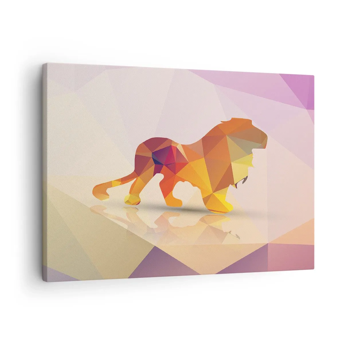 Tablou pe pânză Canvas - Siluetă geometrică a unui leu în nuanțe de galben și portocaliu - 70x50cm - Regele diamantat - Decorațiune modernă pentru perete pentru living și dormitor ARTTOR