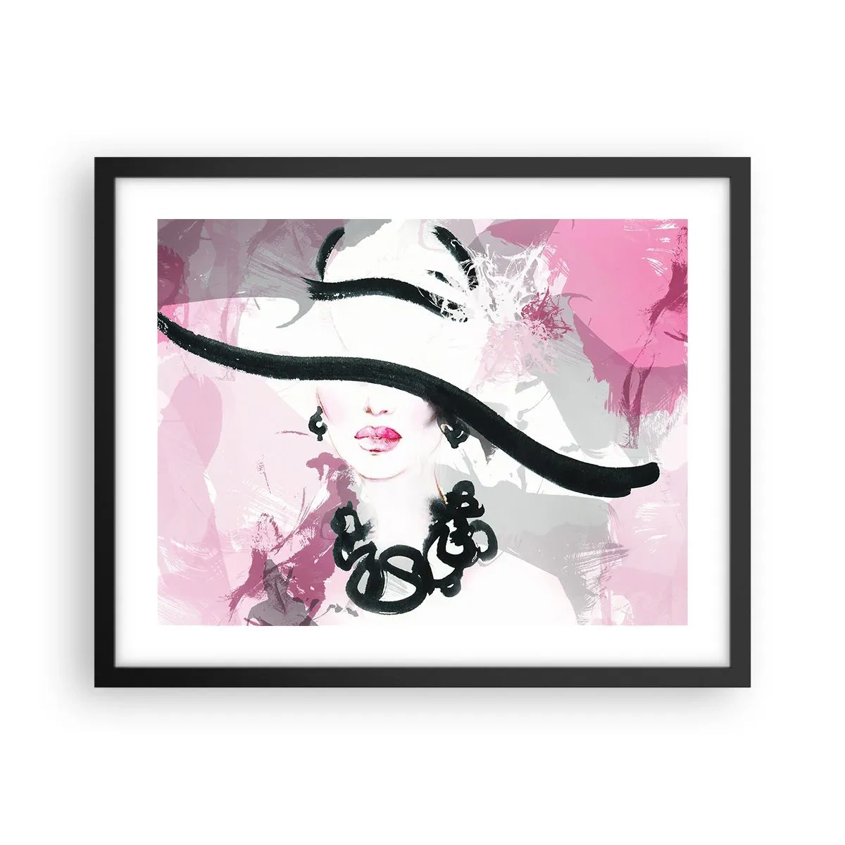 Poster în ramă neagră - Studiu unei dame în negru și roz - 50x40 cm