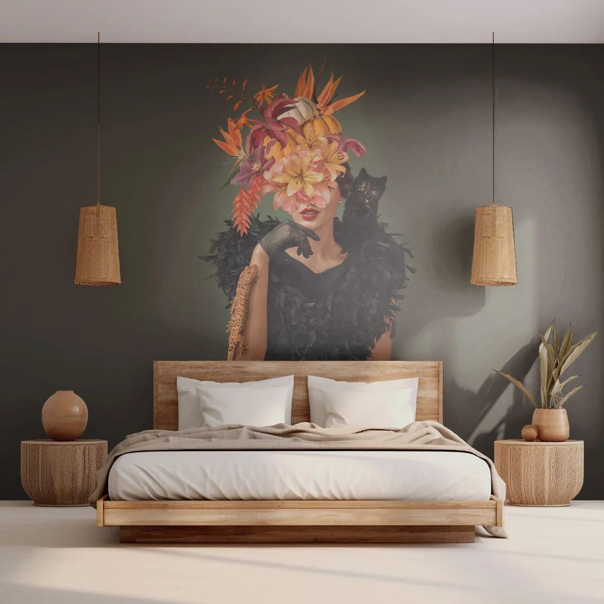 Tapet Standard Eco - Magia vrăjitoarei - Abstracția, Femeie, Flori - 250x175 cm