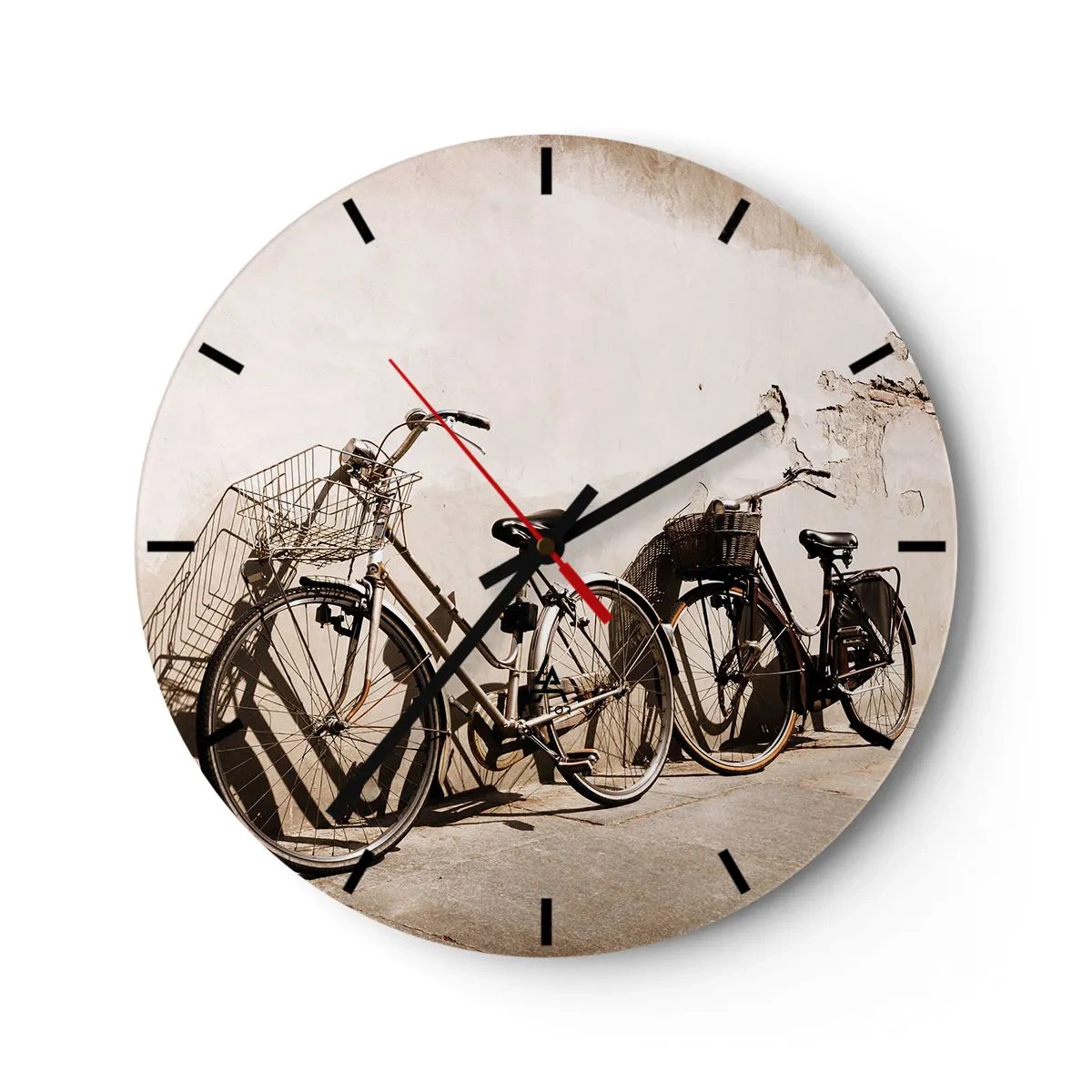 Ceas de perete - Ceas pe sticlă - Biciclete în stil retro lipite de un perete - 30x30cm - Farmecul de neuitat al trecutului - Decorațiune modernă pentru perete pentru living, bucătărie și dormitor ARTTOR